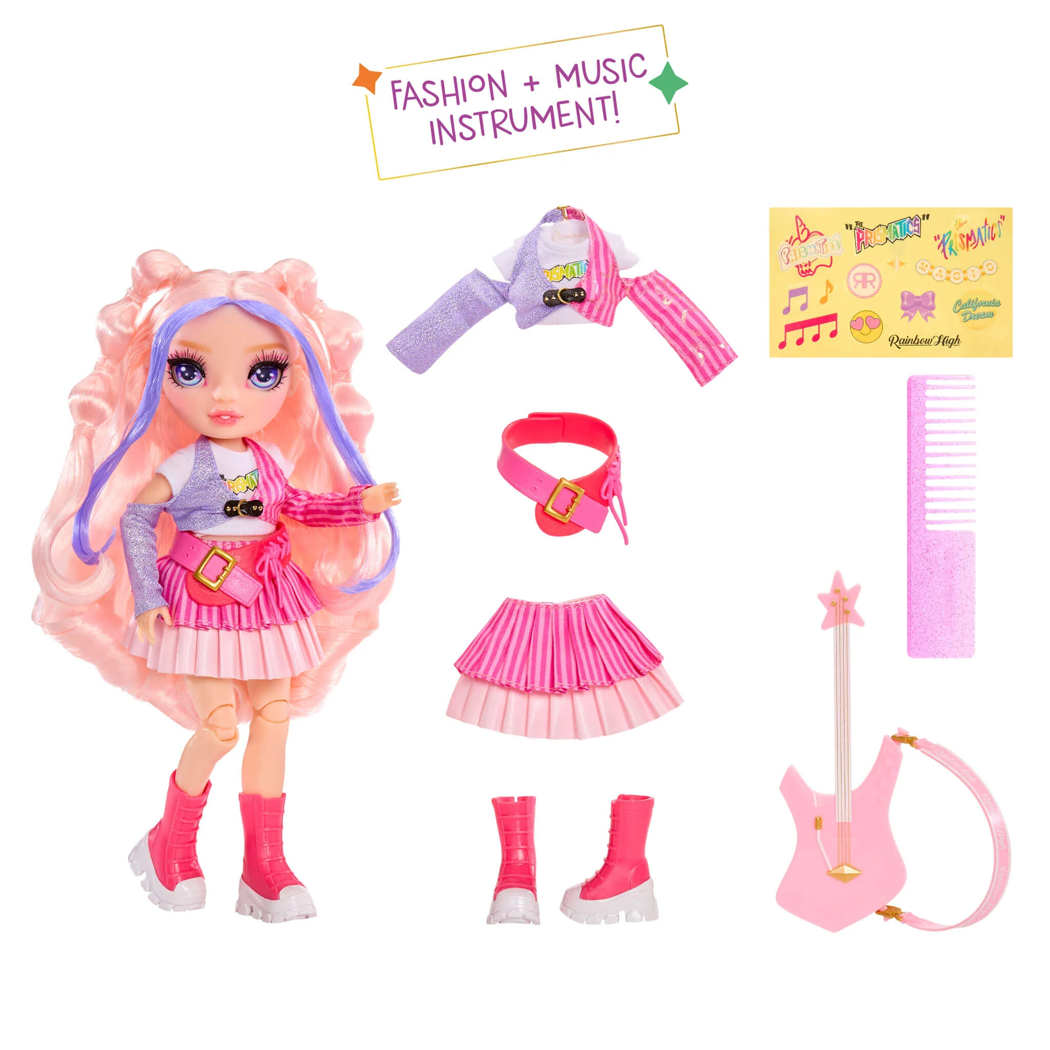 Rainbow High Jr High Rock Band - Bella, Pink 9” Fashion Doll