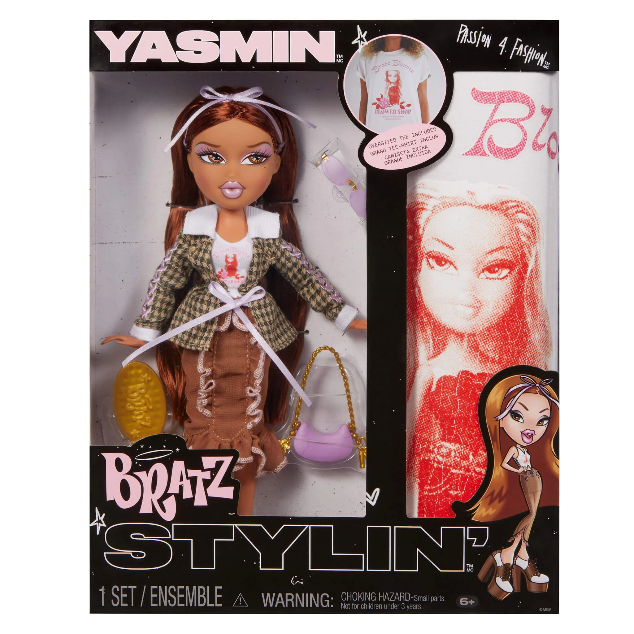 Bratz Stylin' Yasmin Fashion Doll with Customizable T-Shirt for You and Accessories