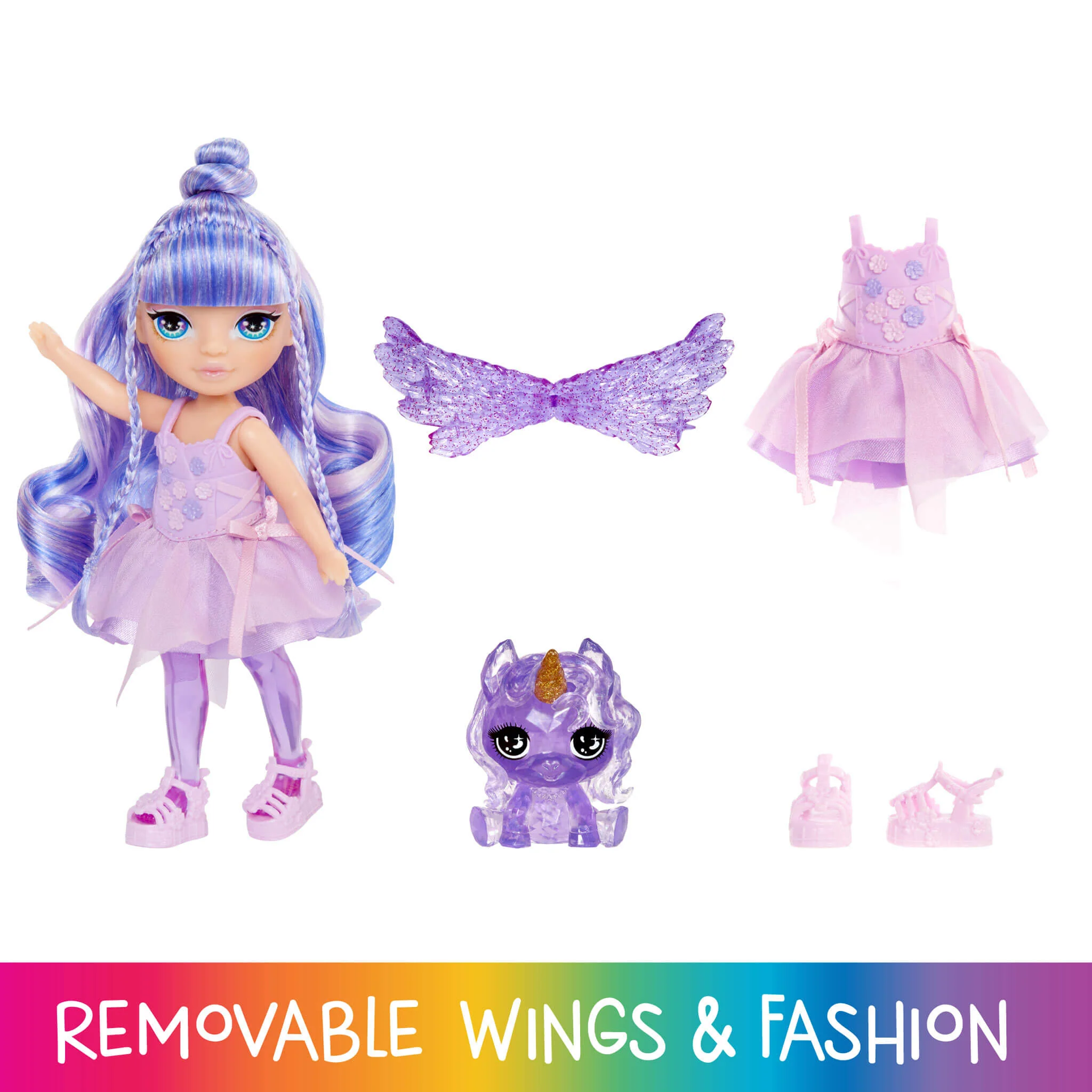 154-rainbow-high-littles-rainbow-fantasy-fairies-with-pet-amethyst-purple-5-5-posable-small-doll-fantasy-pegasus-pet-3.webp Rainbow High Littles Rainbow Fantasy Fairies with Pet – Amethyst, Purple, 5.5" Posable Small Doll & Fantasy Pegasus Pet