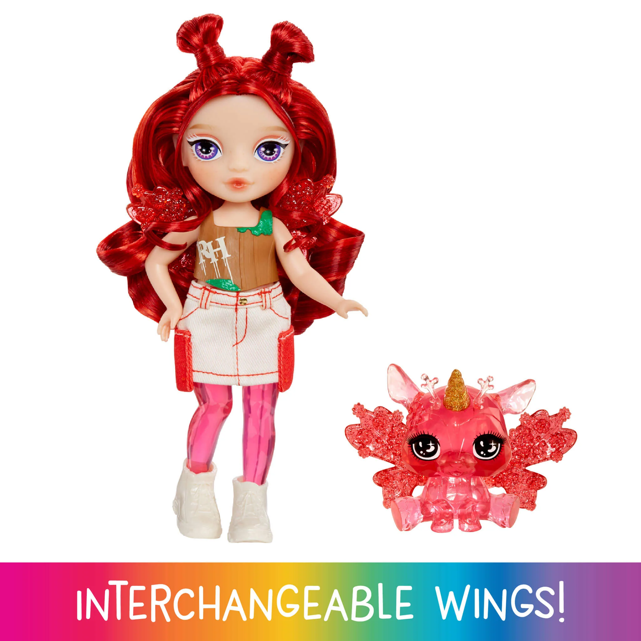 Rainbow High Littles Rainbow Fantasy Fairies with Pet – Apple, Red, 5.5" Posable Small Doll & Fantasy Deer Pet