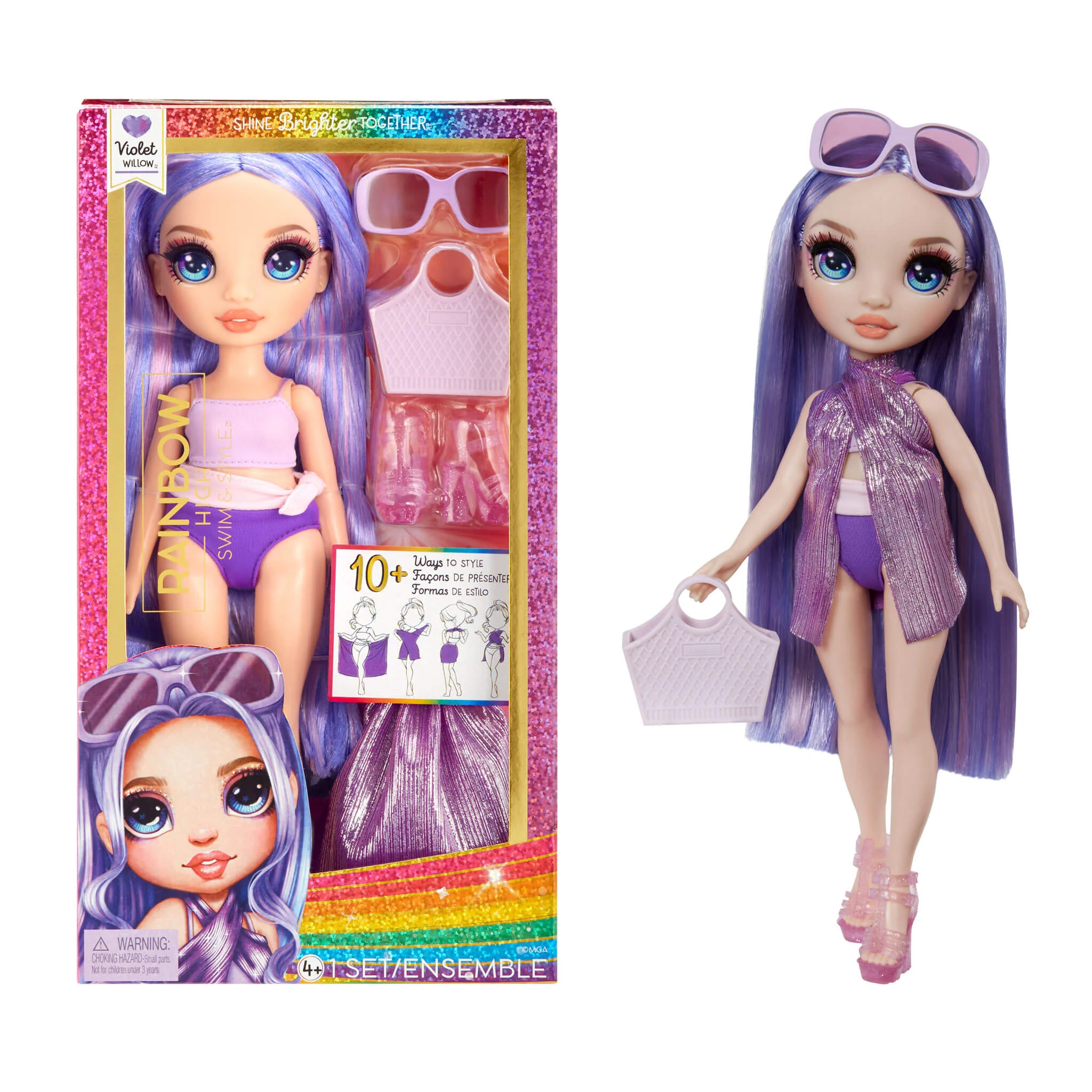Rainbow High Swim & Style Violet (Purple) 11” Doll with Shimmery Wrap