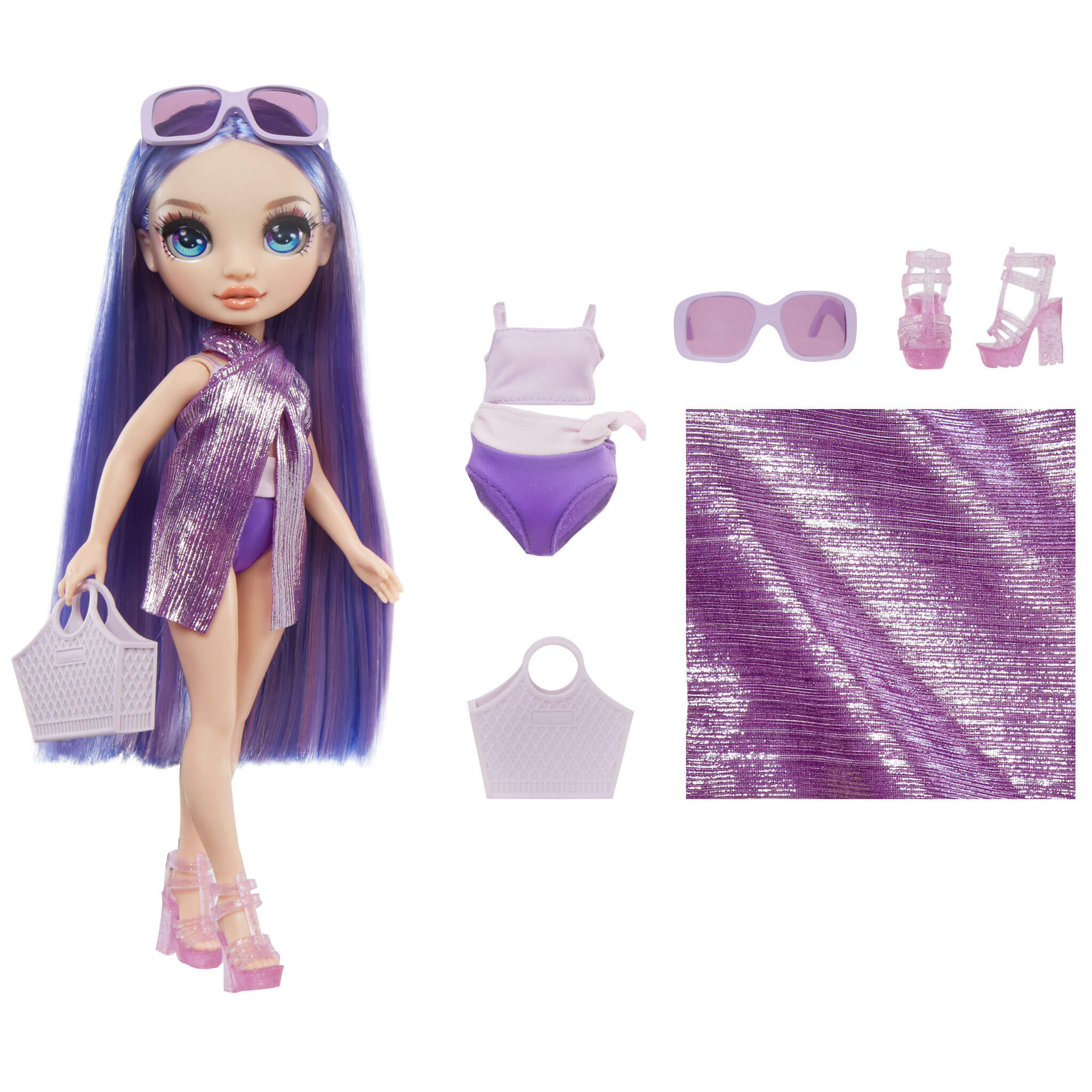 Rainbow High Swim & Style Violet (Purple) 11” Doll with Shimmery Wrap