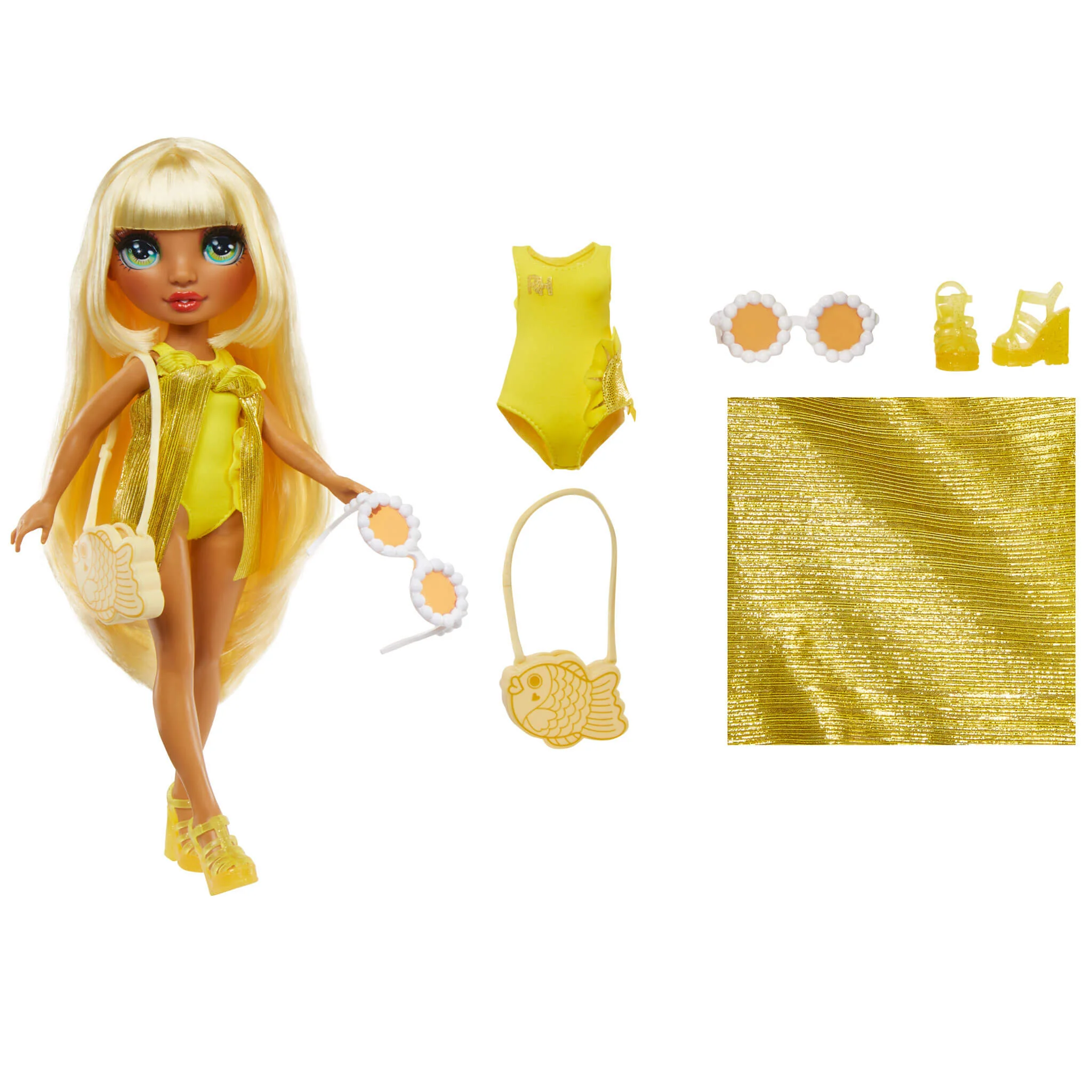 Rainbow High Swim & Style Sunny (Yellow) 11” Doll with Shimmery Wrap