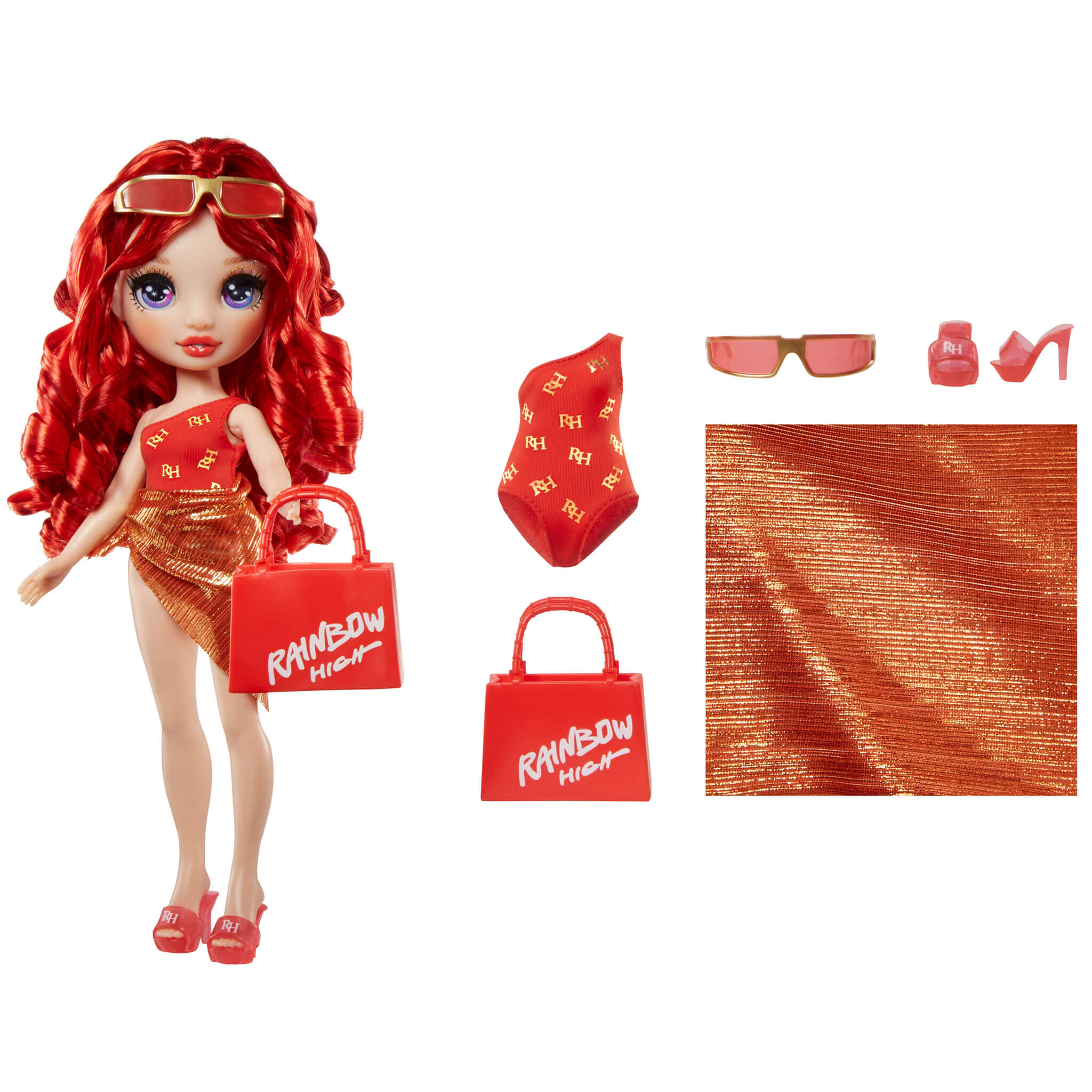 Rainbow High Swim & Style Ruby (Red) 11” Doll with Shimmery Wrap