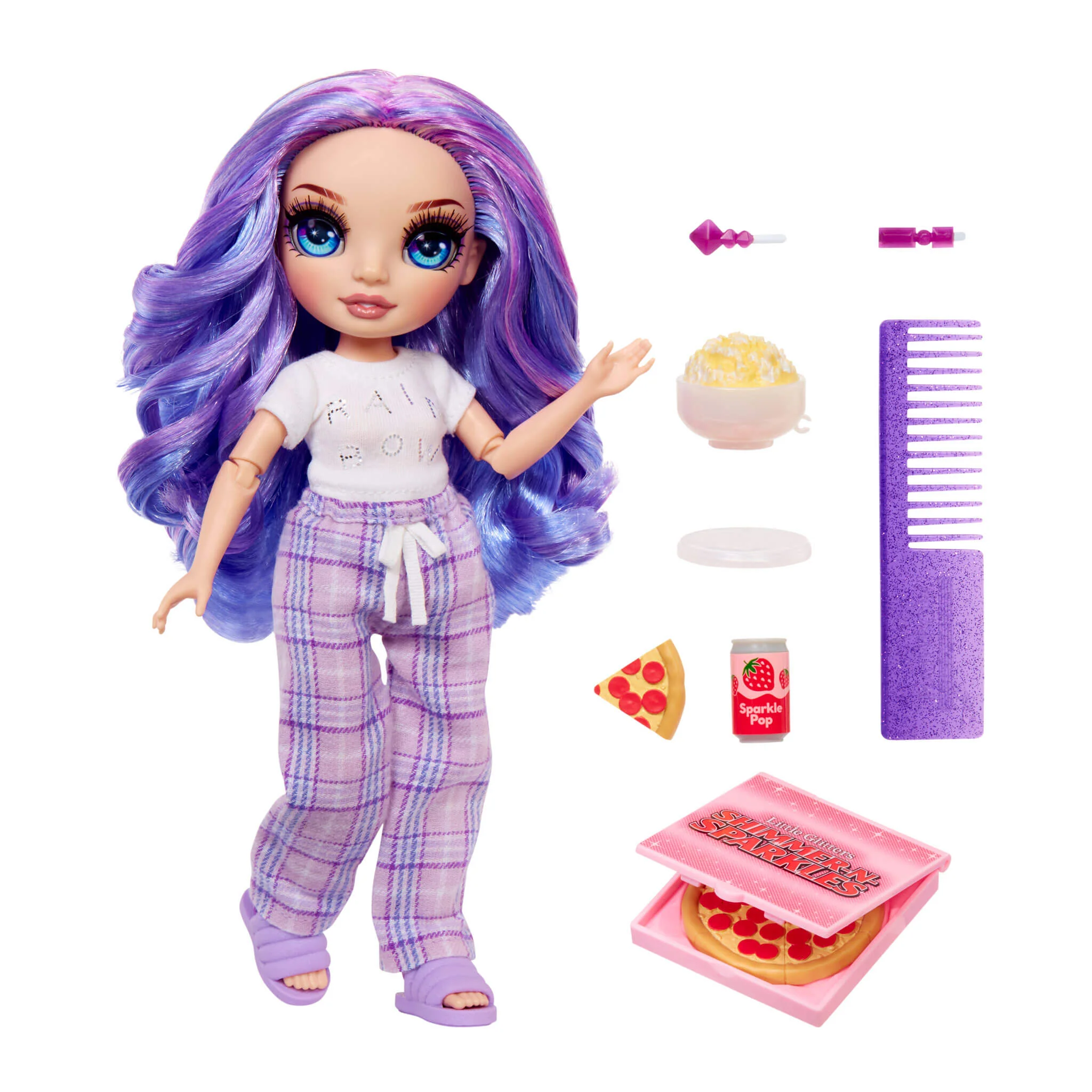Rainbow High Jr High PJ Party Violet (Purple) 9” Posable Doll in Adorable Pajamas