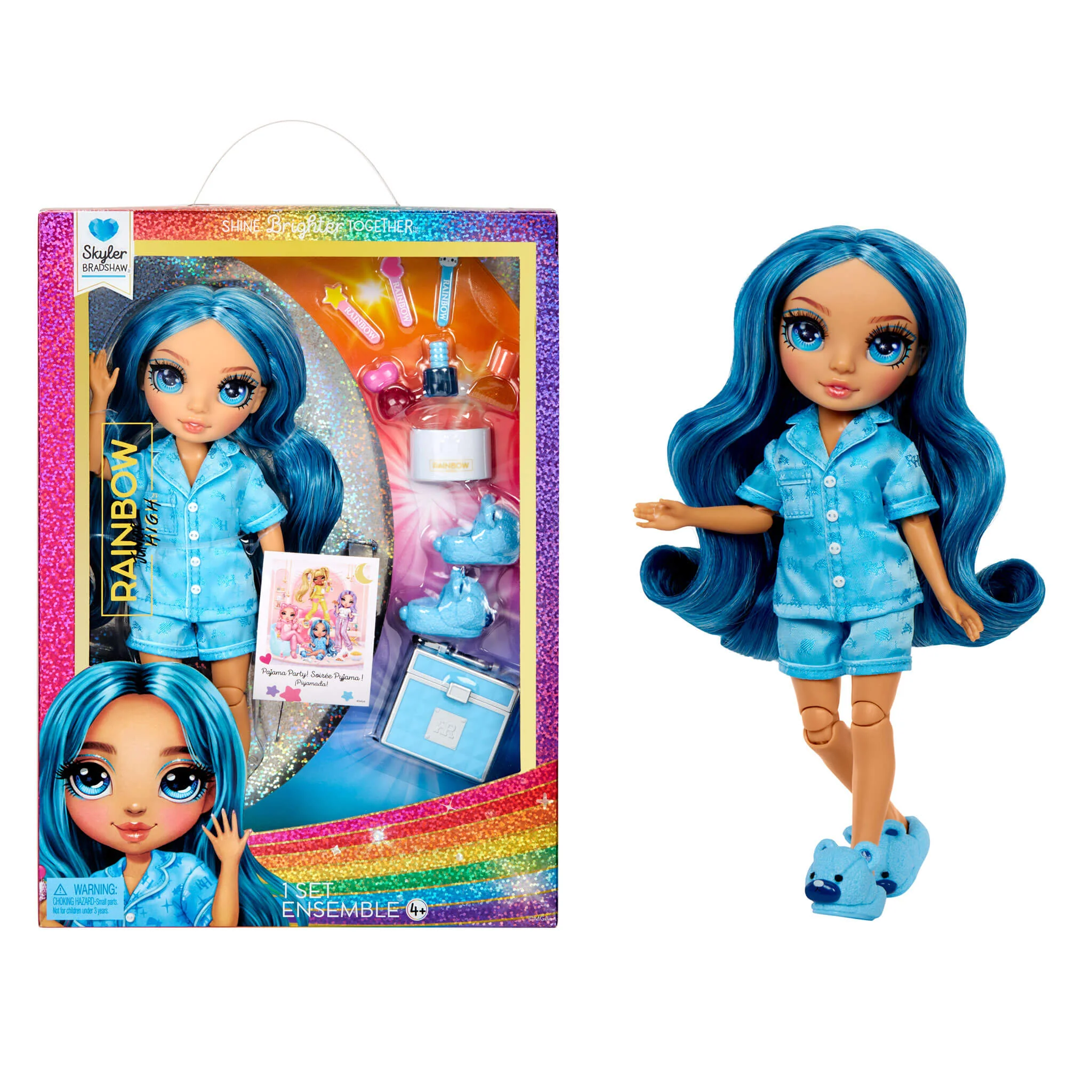 Rainbow High Jr High PJ Party Skyler (Blue) 9” Posable Doll in a Satin PJ Set