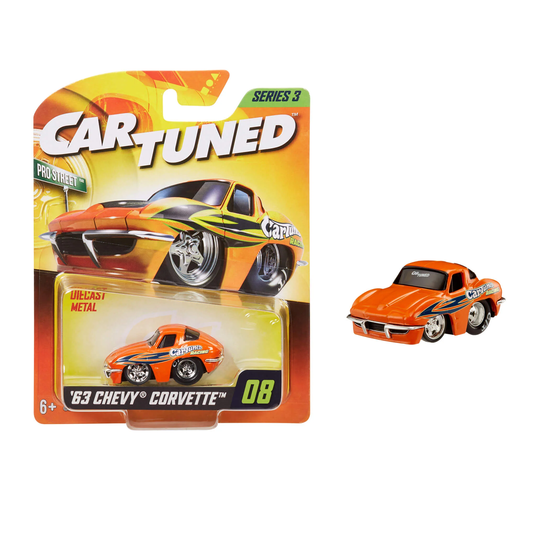 CarTuned Series 3 - 1963 Chevy Corvette Stingray (Pro Street) - M Orange Diecast Vehicle
