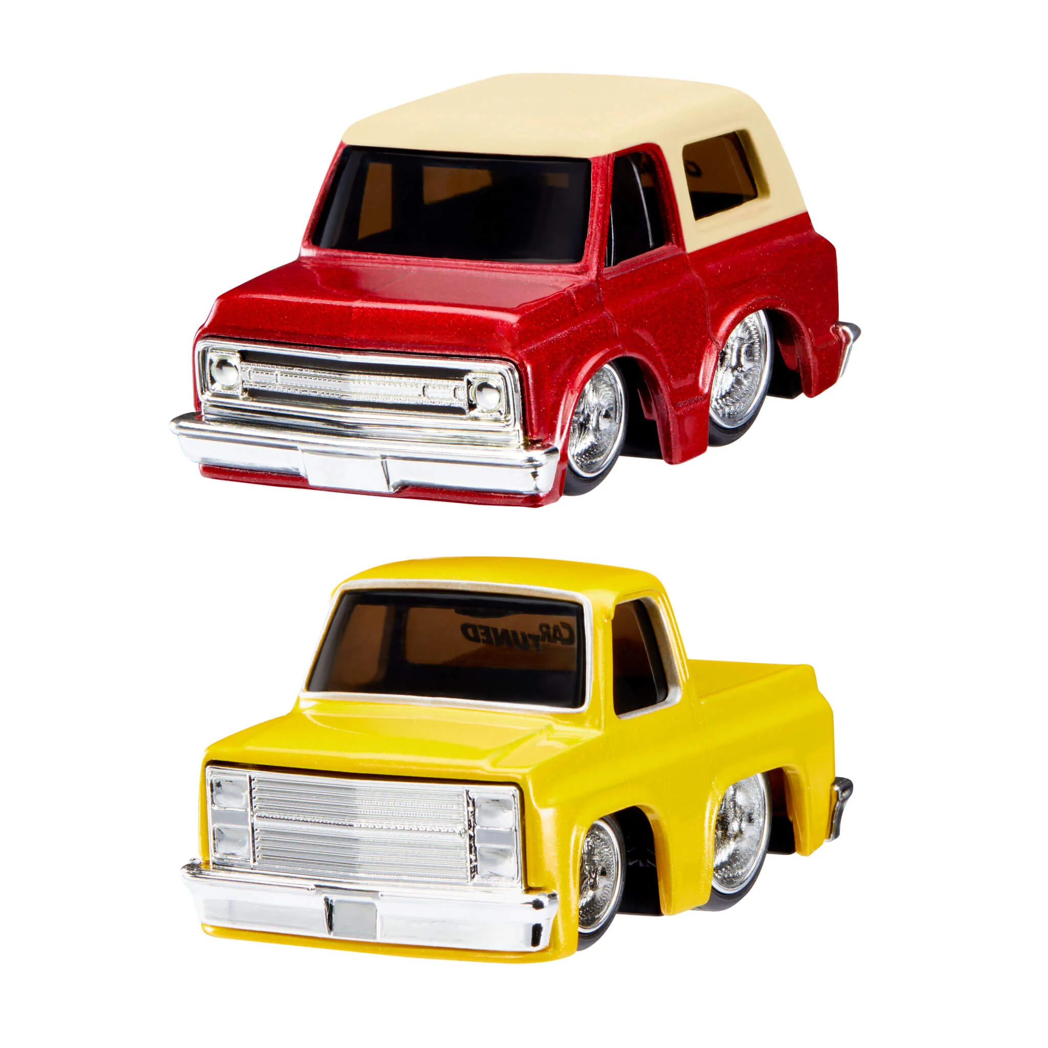CarTuned 2 Pack Series 2 - Dip'd & Drip'd, 1969 Chevy K5 Blazer (Lowrider), 1987 Chevy C10 (Lowrider) Diecast Vehicle