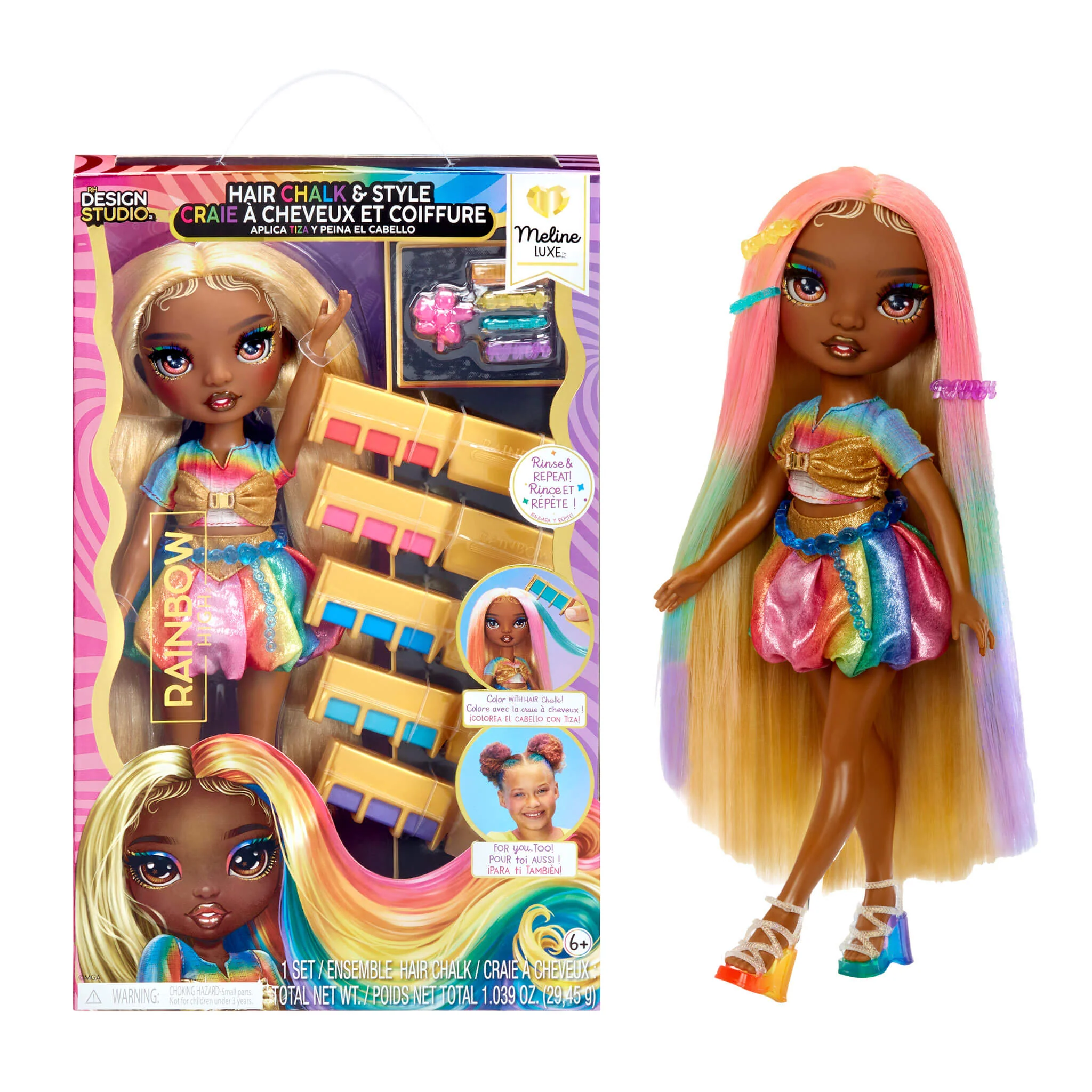 Rainbow High Hair Chalk & Style Meline - Gold 11” Fashion Doll