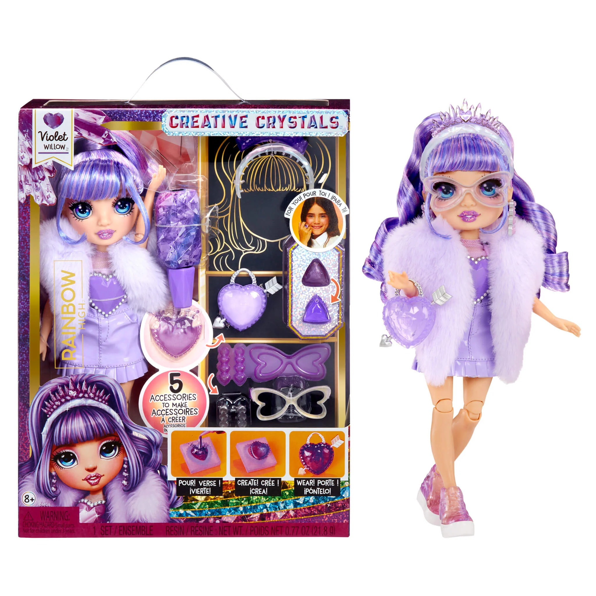 Rainbow High Creative Crystals Violet - Purple 11” Fashion Doll with Crystal Accessory Make It Kit
