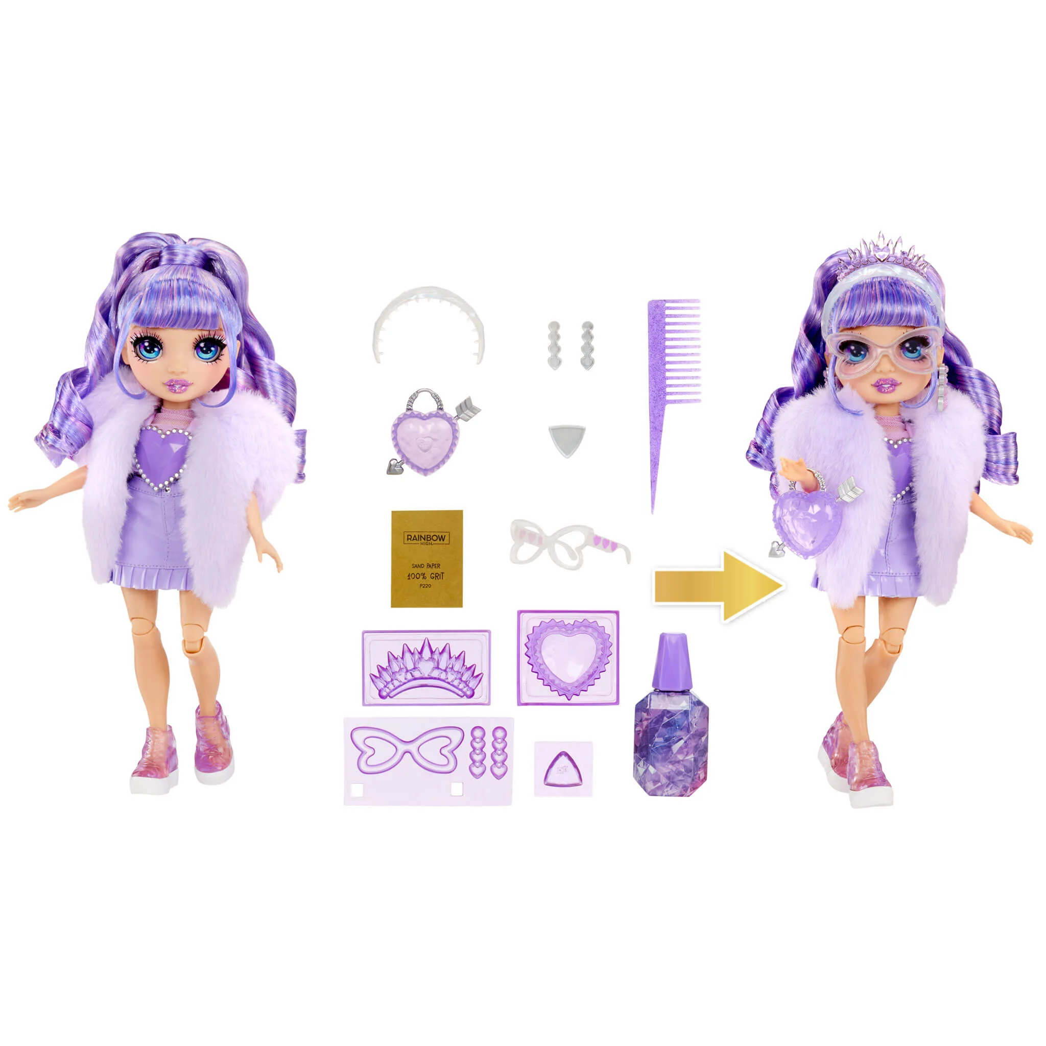 Rainbow High Creative Crystals Violet - Purple 11” Fashion Doll with Crystal Accessory Make It Kit