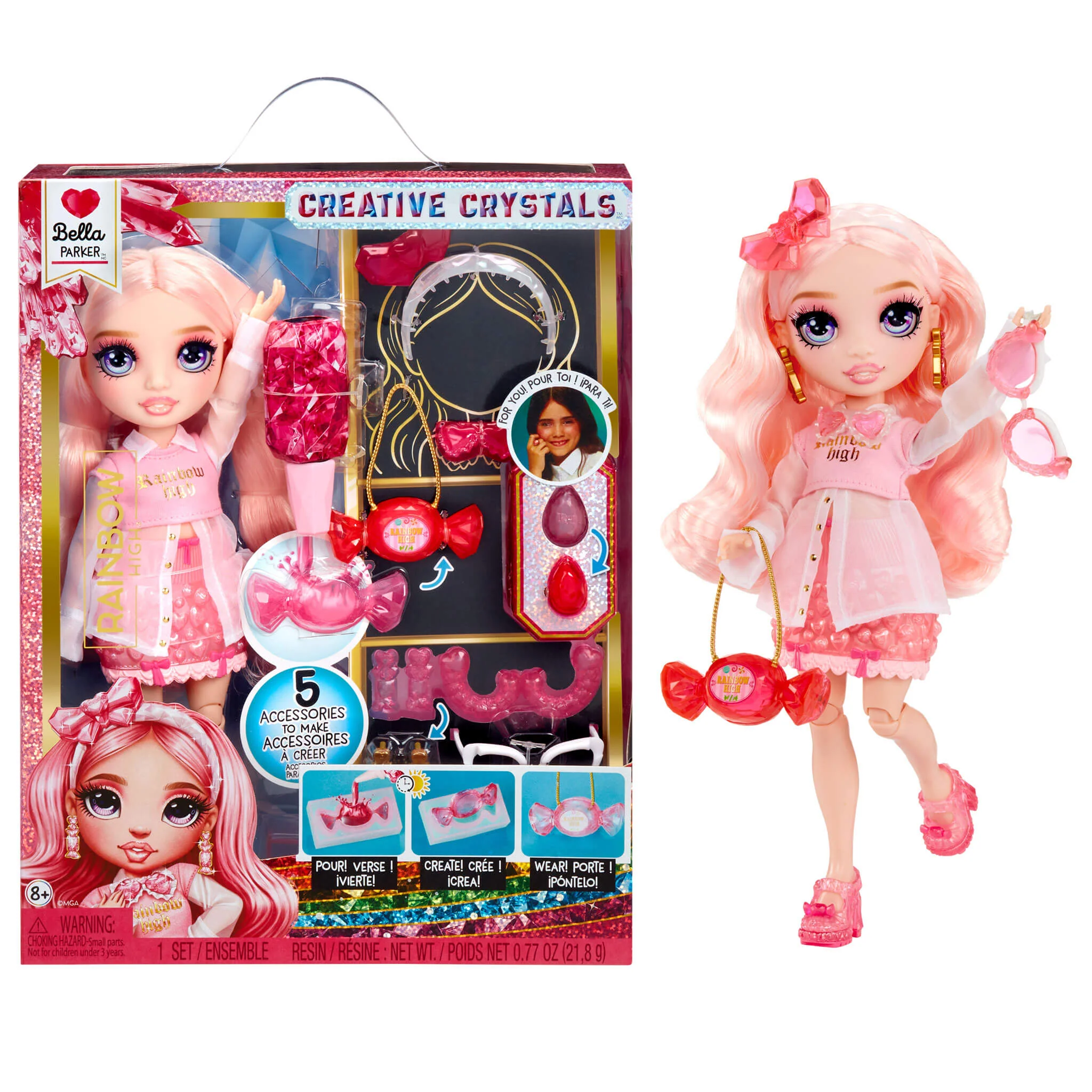 Rainbow High Creative Crystals Bella - Pink 11” Fashion Doll with Crystal Accessory Make It Kit