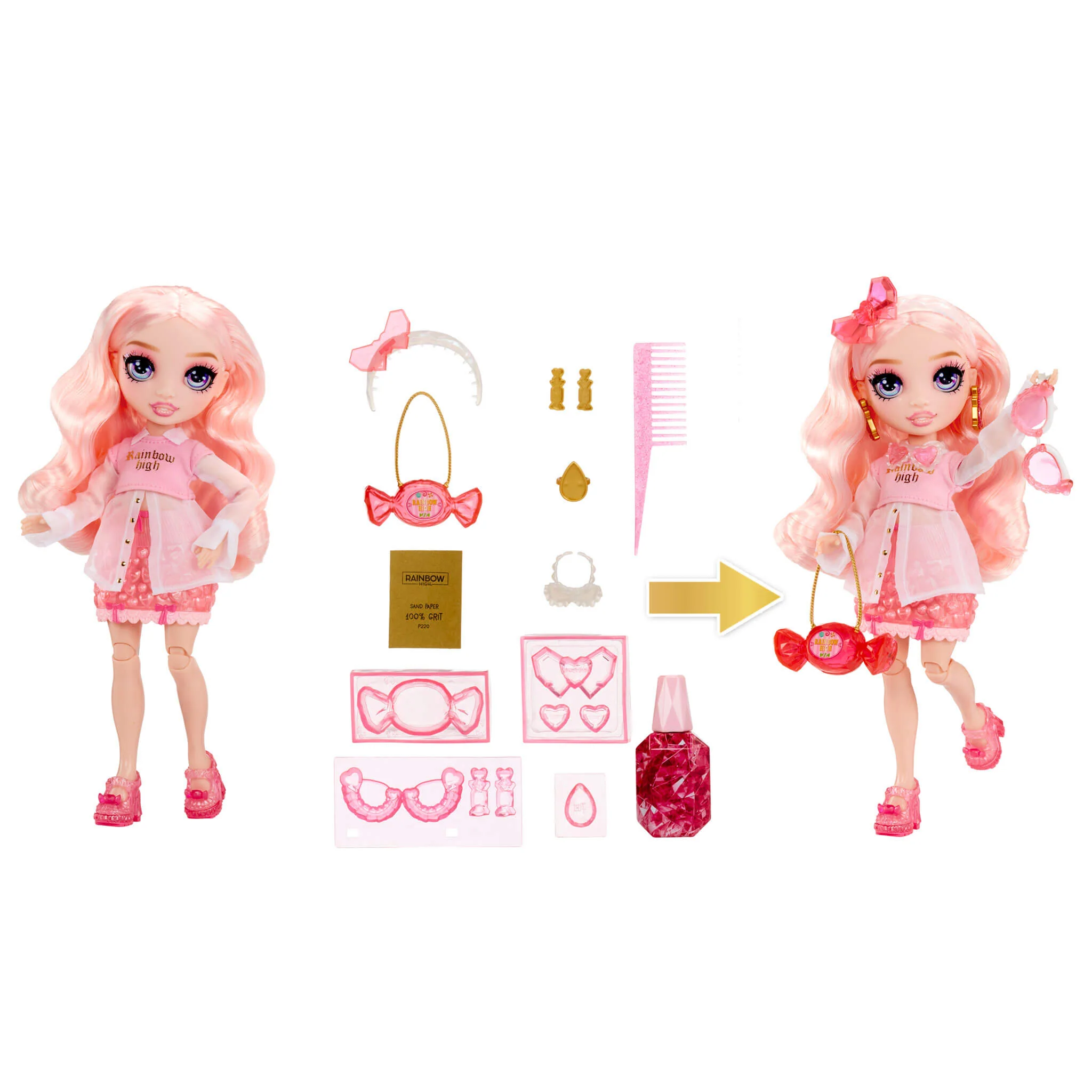Rainbow High Creative Crystals Bella - Pink 11” Fashion Doll with Crystal Accessory Make It Kit