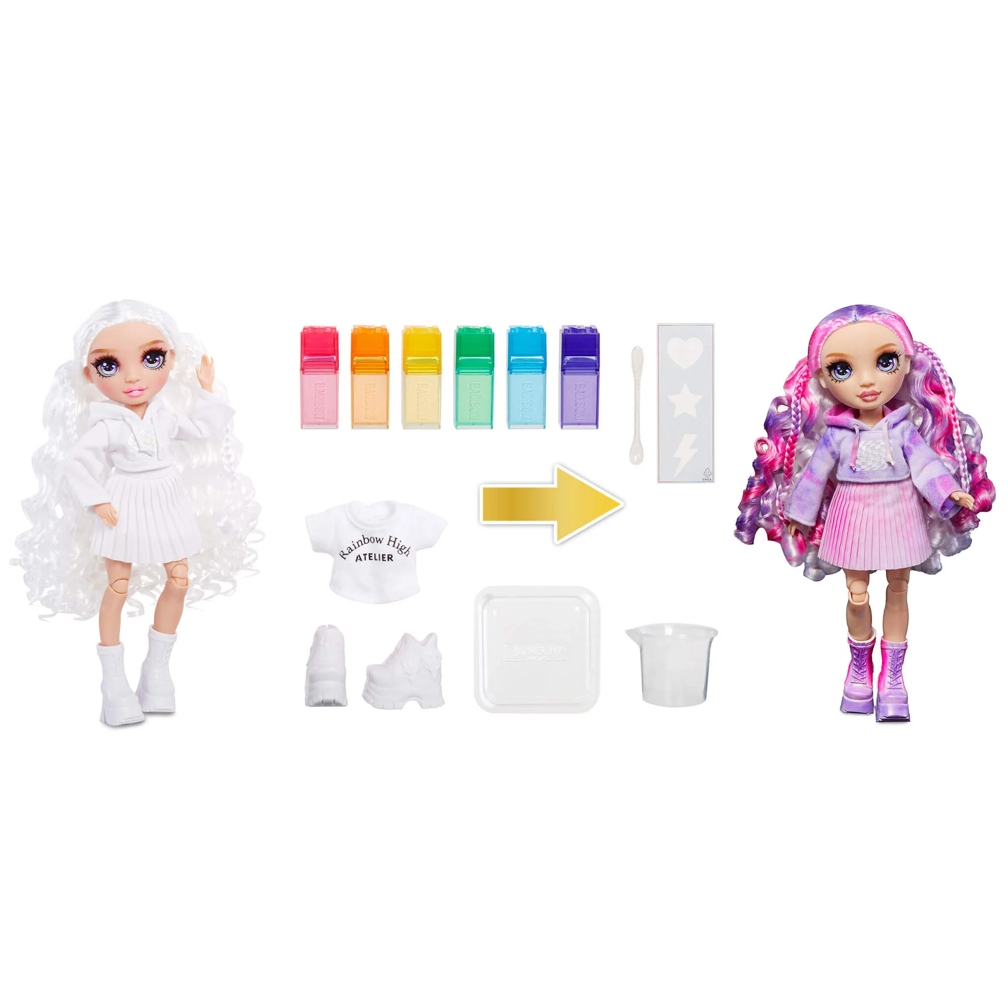 Rainbow High Watercolor & Create Fashion DIY Doll, Purple Eyes with Washable Watercolors and Tie-Dye Kit
