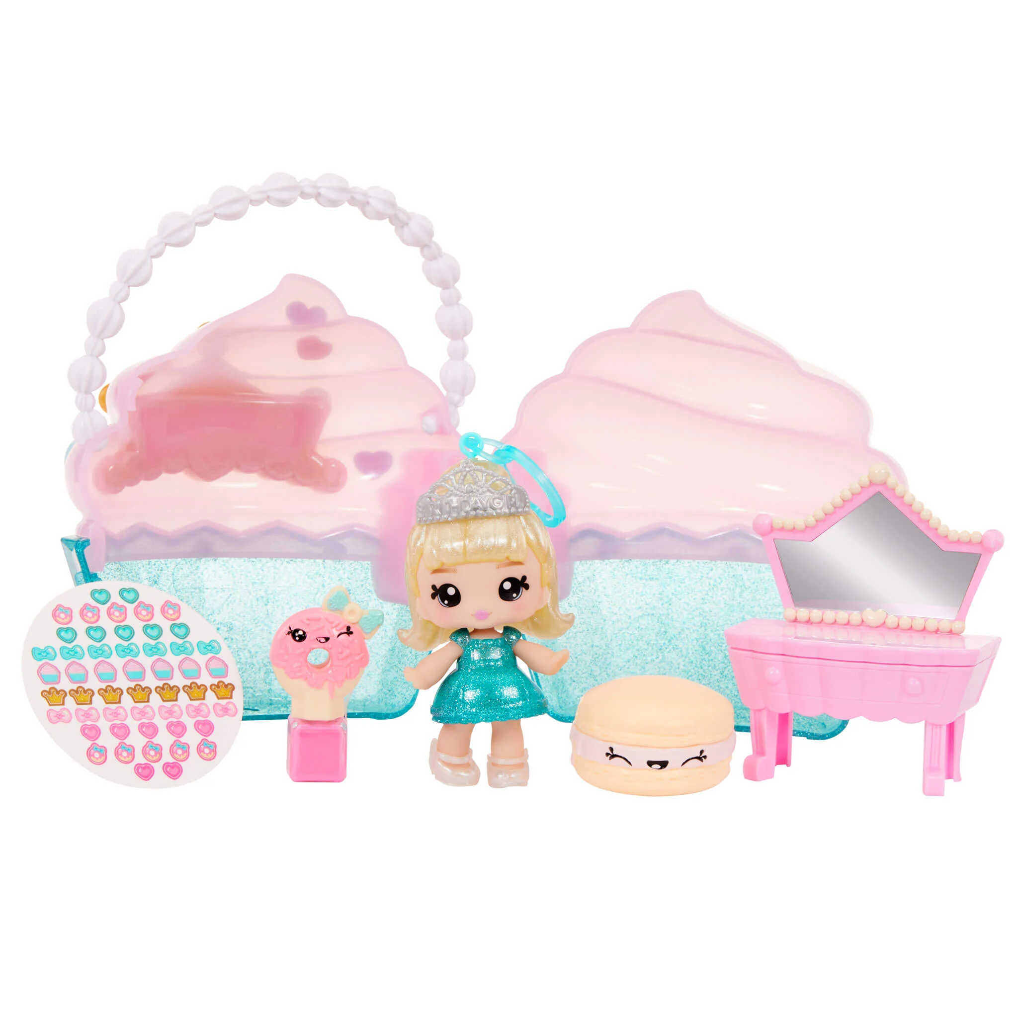 Yummiland Beauty Bag Playset + Lip Gloss Doll - Cupcake Bag with Exclusive Callie Birthday Cake Doll